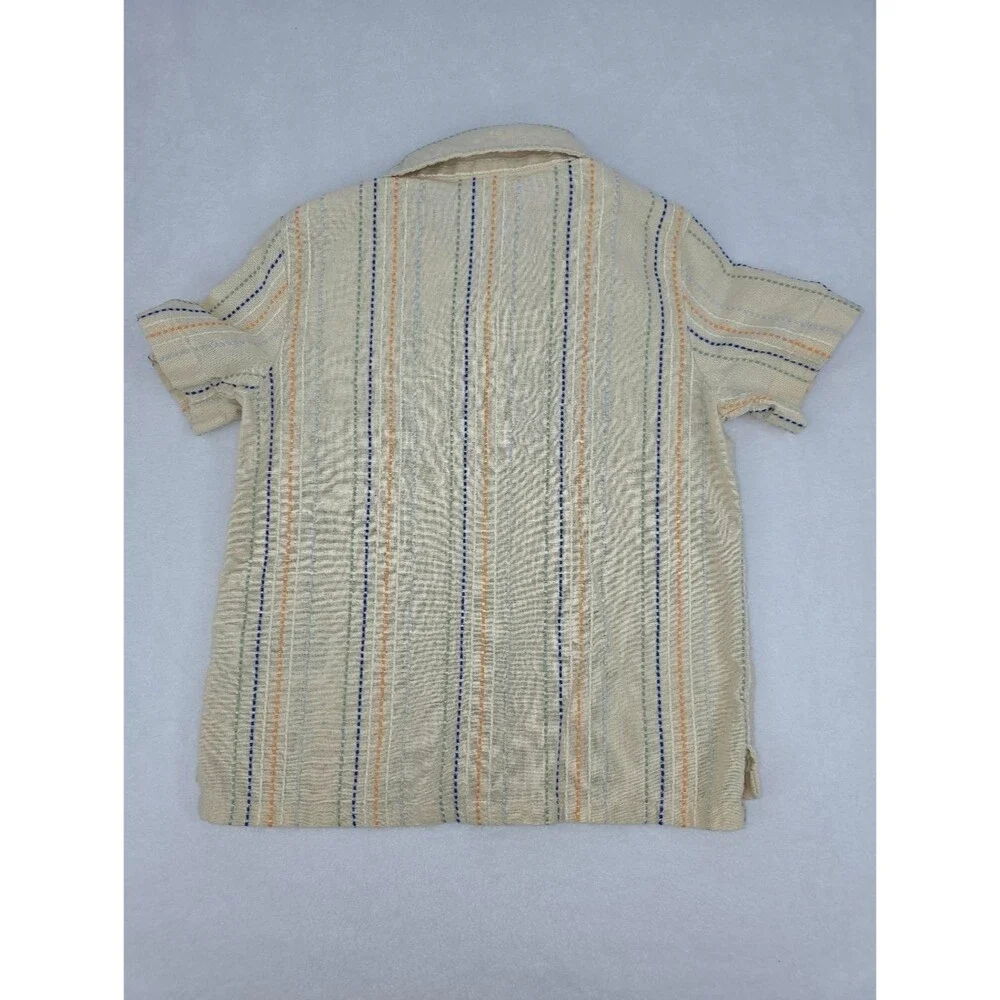 Old Navy Boy's Cream Short-Sleeve Button-Up Shirt with Stripes Size 3T AL-3532